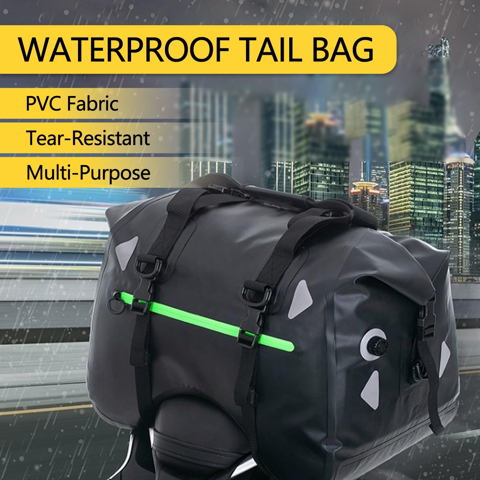 Motorrad Hecktasche Saddlebag Multifunktionale Gepäcktasche wasserdichte Motorrad-Rücksitztasche PVC-Motorrad-Trockenbeutel Geeignet Für Motorradfahren, Bootfahren Und Angeln(Black,50L)