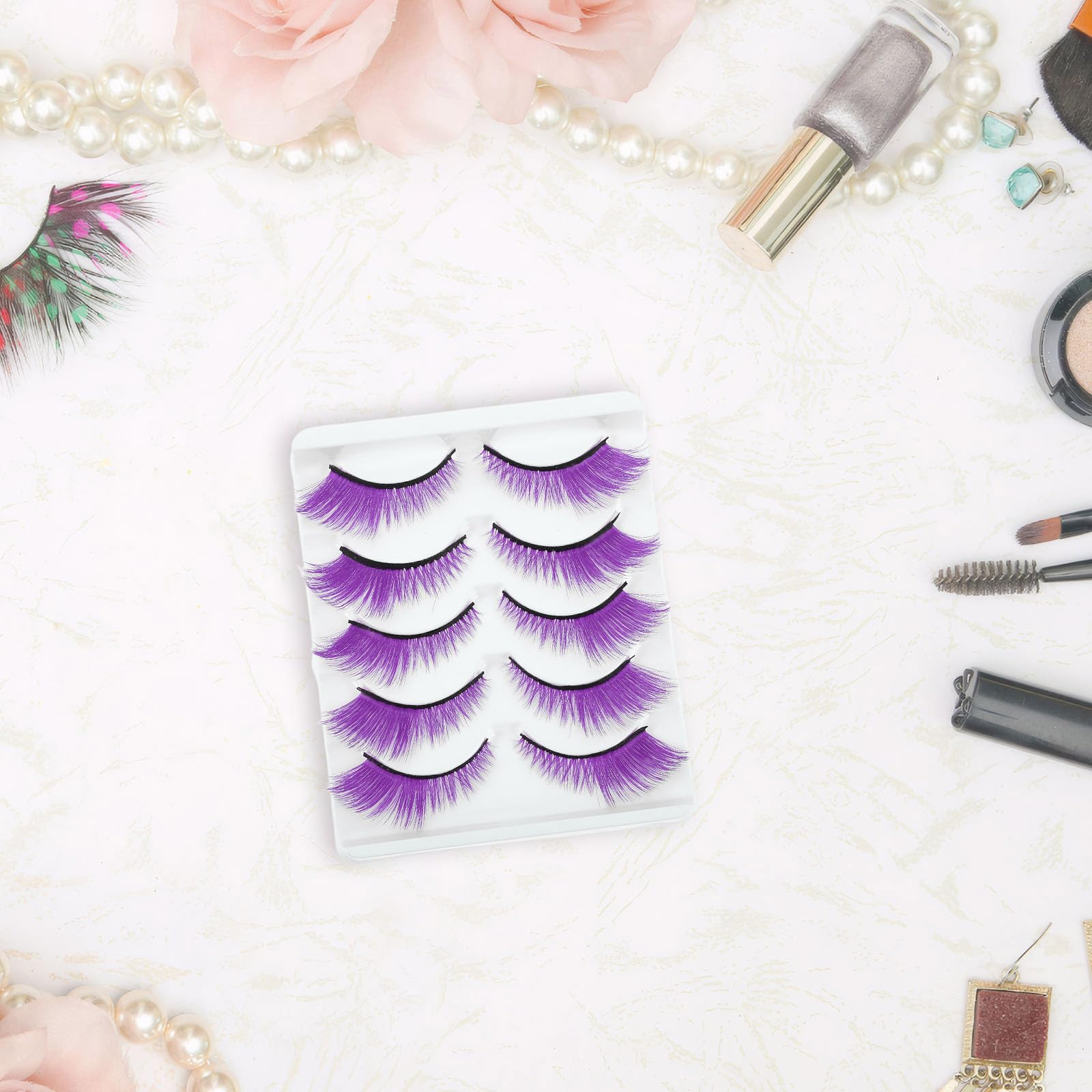 Healvian 25 Paia Set di Ciglia Finte Porpora in Fibra Artificiale Leggere e Riutilizzabili per Trucco da Palcoscenico e Feste di Halloween per Appassionati di Makeup