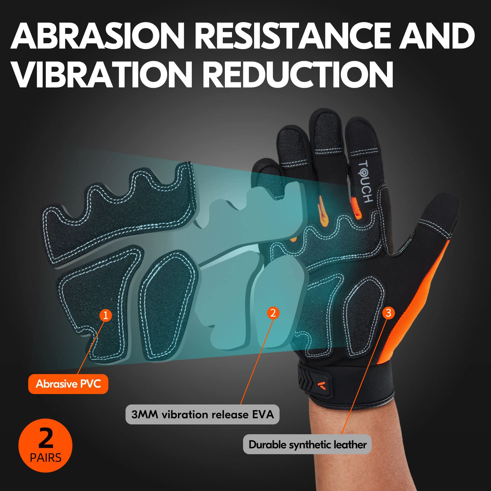 Vgo SL8849IP Ochronne rękawice robocze, rękawice dla mechaników, rękawice chroniące przed uderzeniami, antywibracyjne, dla monterów, wytrzymałe, 1 para