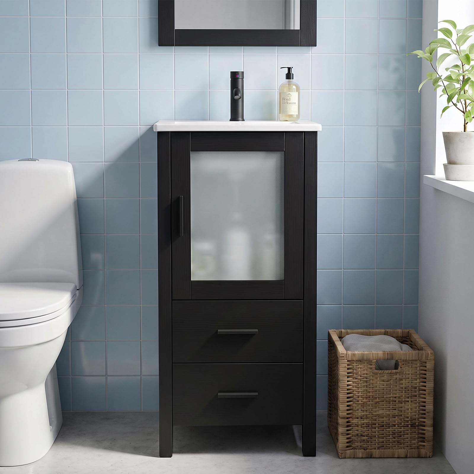 amzzar 16 inch Black Bathroom Vanity with Sink