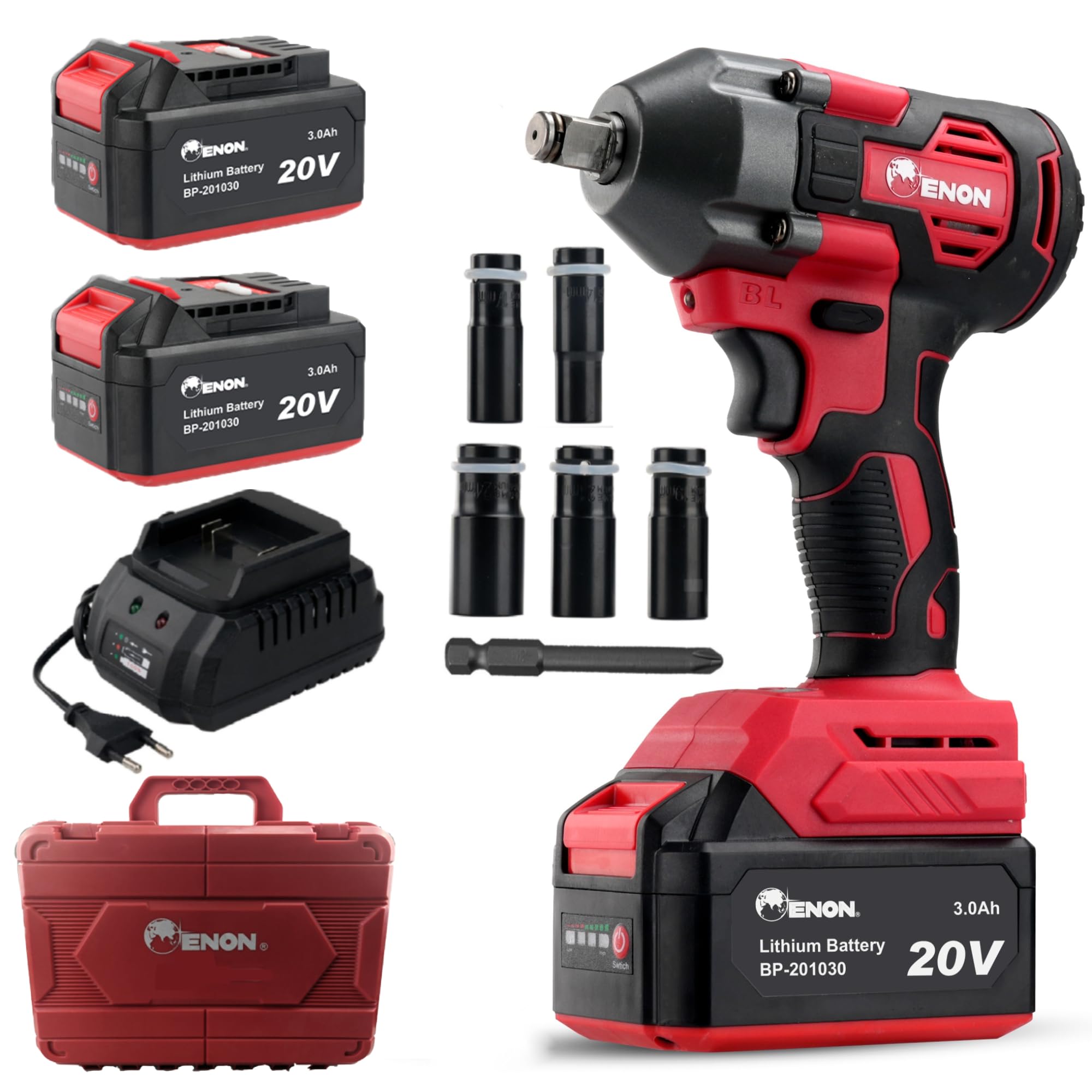 ENON 20V Impact Wrench Cordless Kit, 410Nm Torque, Powerful Motor, 2x3.0Ah Batteries, 5 wrench sockets, F/R, Brushless, Woodworking Tool, Drill, Screwdriver - 6 Month Warranty (XE-BL2032)-picture-12