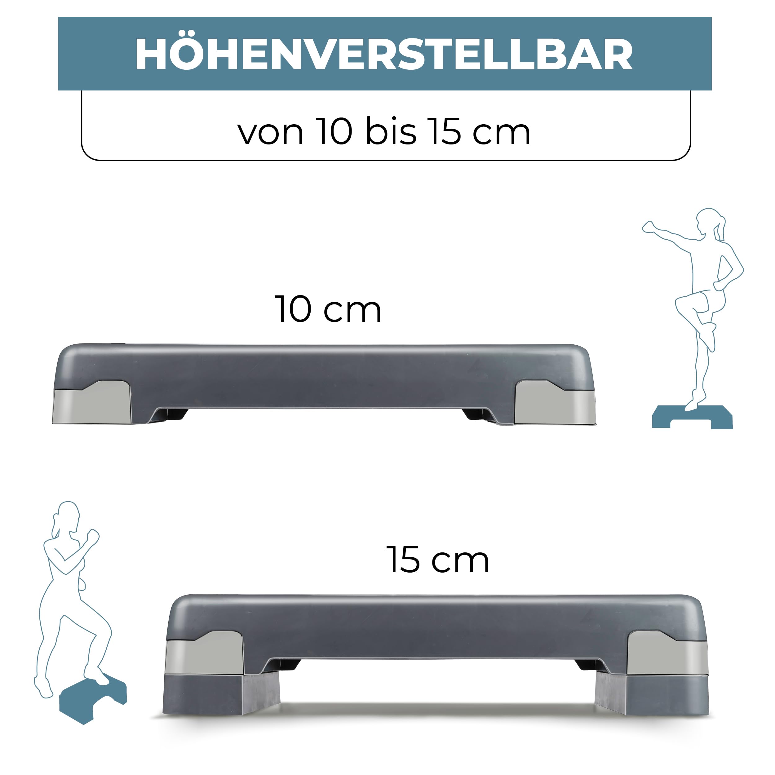 Umbro Stepper für Zuhause Höhenverstellbar 10-15 cm – Fitness Stepper mit Rutschfester Oberfläche für Reha und Training – Kompakt und Stabil – Grau/Schwarz – 68,3 x 29 x 10,4 cm