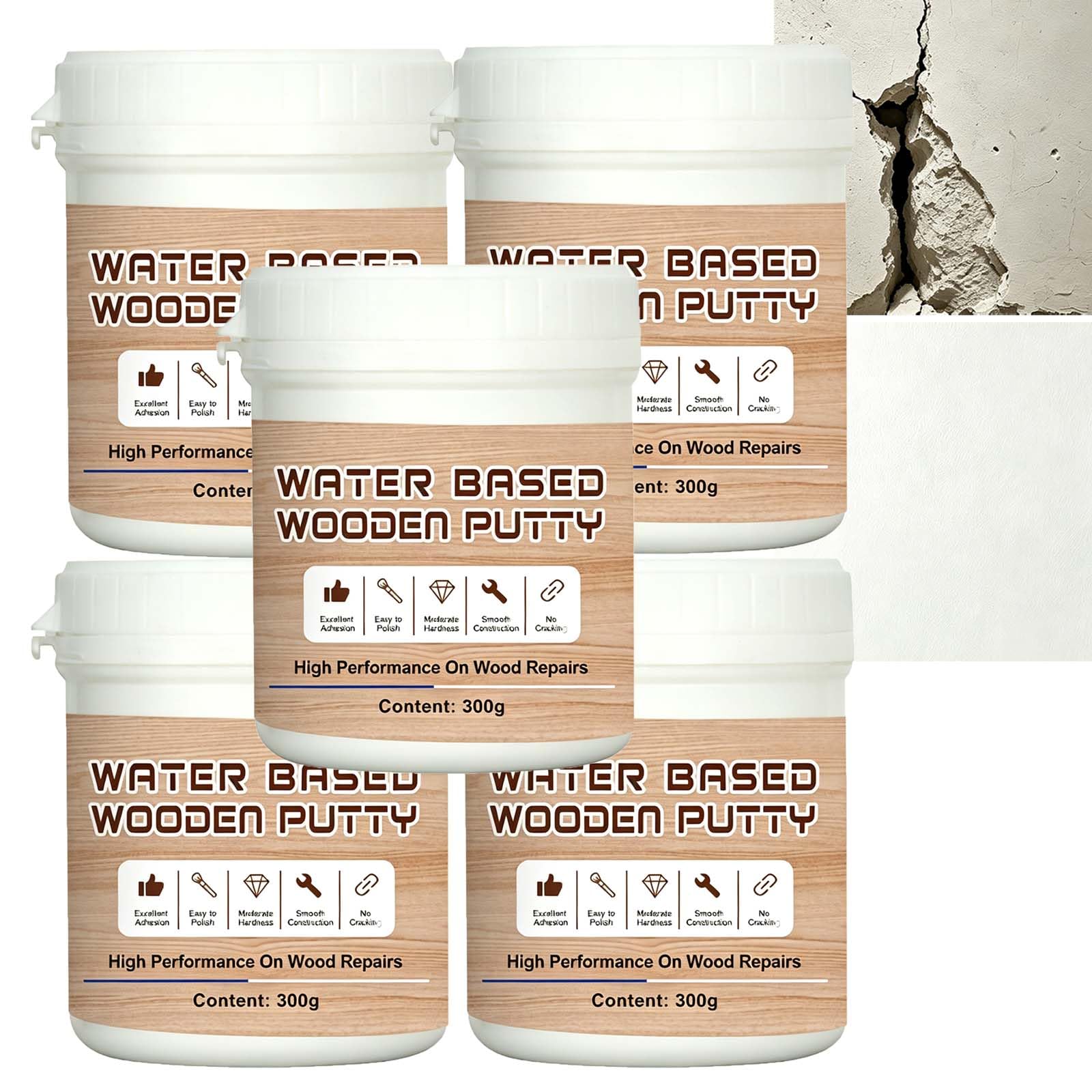 Holzfüll- und Wandreparaturcreme, Mehrzweck-Holzreparaturpaste und Holzlochfüller, weißer Holzfüllspachtel auf Wasserbasis, Schrankrissfüllpaste, schnelle Reparatur und starke Haftung (5pcs)