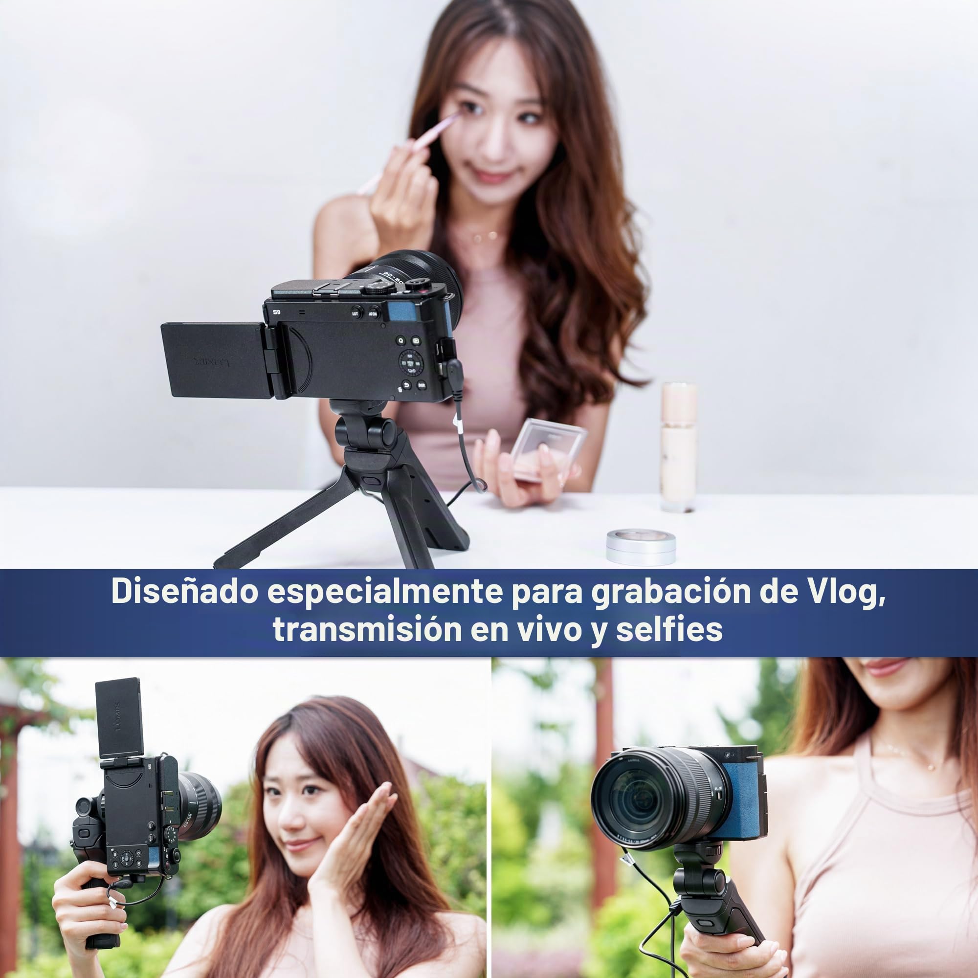 JJC Agarre de disparo remoto y trípode de escritorio de viaje para cámaras Panasonic G100D y S9 Selfies Vlogging, reemplaza el agarre de trípode Panasonic DMW-SHGR2