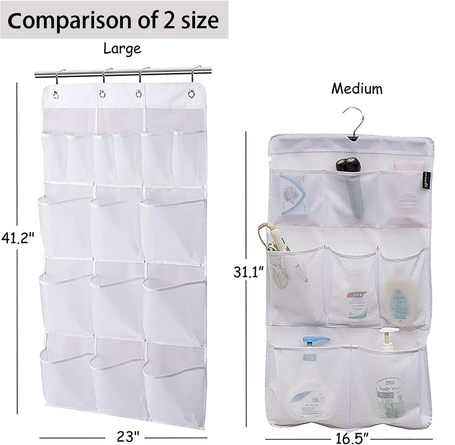 Organizer Appendere Per Doccia In Rete – 7 Tasche Portatili In Poliestere, Cesto Sospeso Per Bagno, Camper, Crociera, Con Ganci, Risparmia Spazio - 5