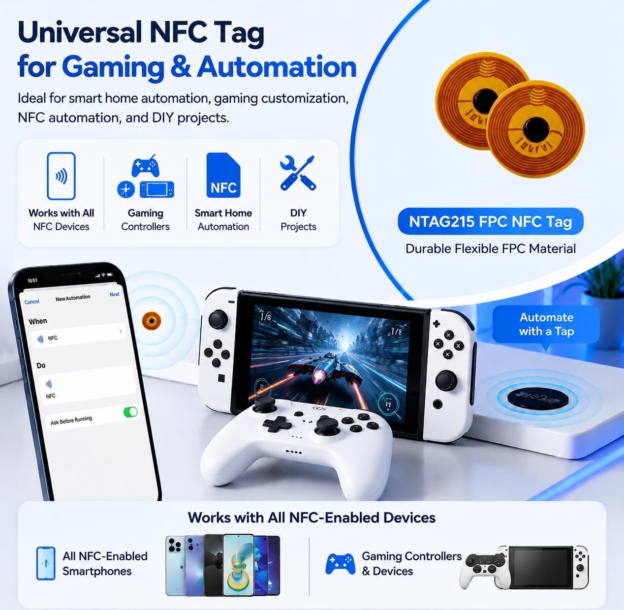 50 etichette NFC NTAG215 FPC, etichette adesive RFID programmabili da 10 mm, etichette elettroniche intelligenti flessibili, etichette elettroniche NFC impermeabili, programmabili, etichette NFC per