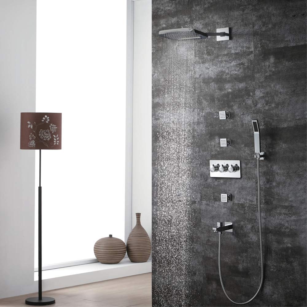 OZBMA Water Tap Bath Shower Systems Hot and Cold 5 Function Rainfall Set, Polished Chrome Faucet Solid Brass Bathroom Set Combo with Hand