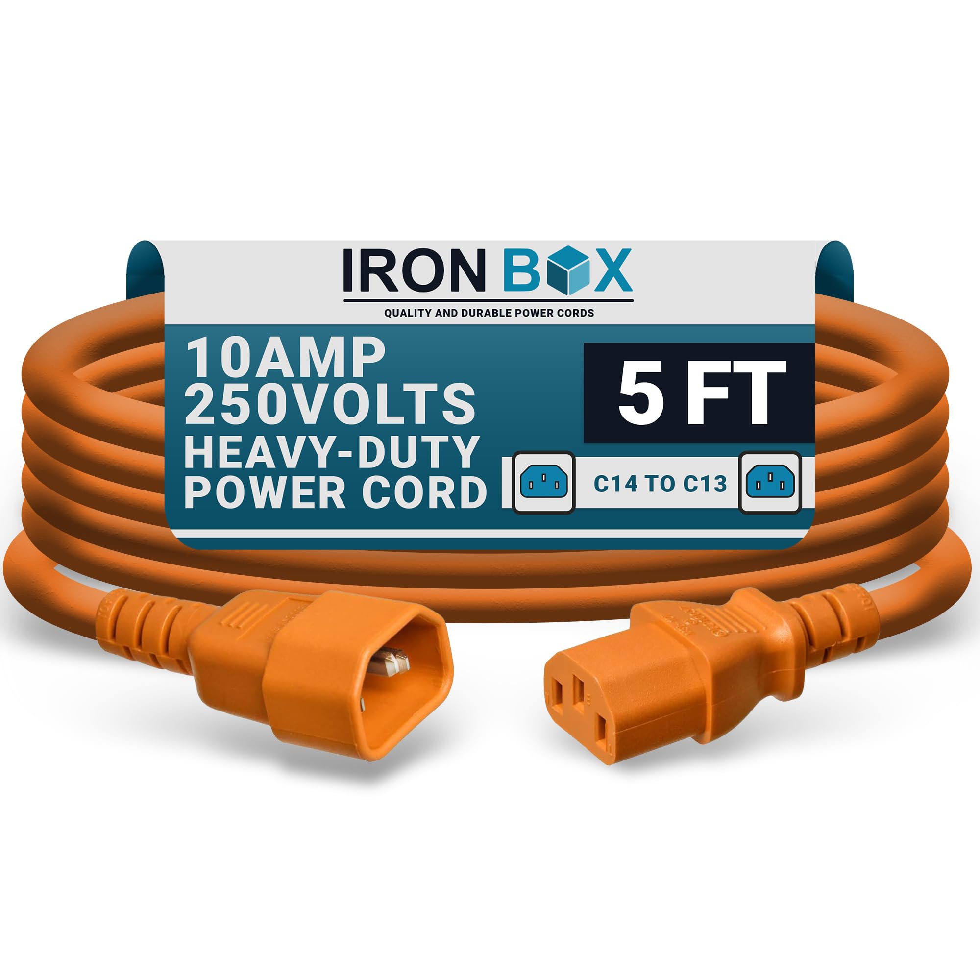IronBox Electric C14 to C13 Power Cord - 10A/250V, 18/3 AWG SJT - UL Listed IEC Cable & Jumper Cords - Heavy Duty Power Extension Cord for Desktop