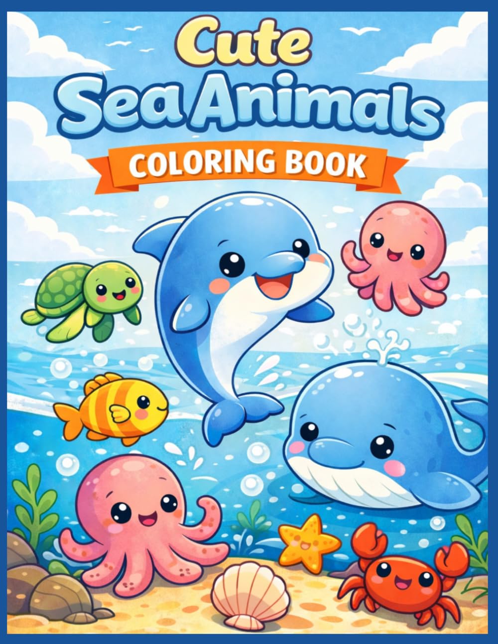 Cute Sea Animals Coloring Book: 50 Cozy and Cute Ocean Animals Coloring Pages for Kids Ages 4–8 (Cute Ocean Friends Coloring Books)