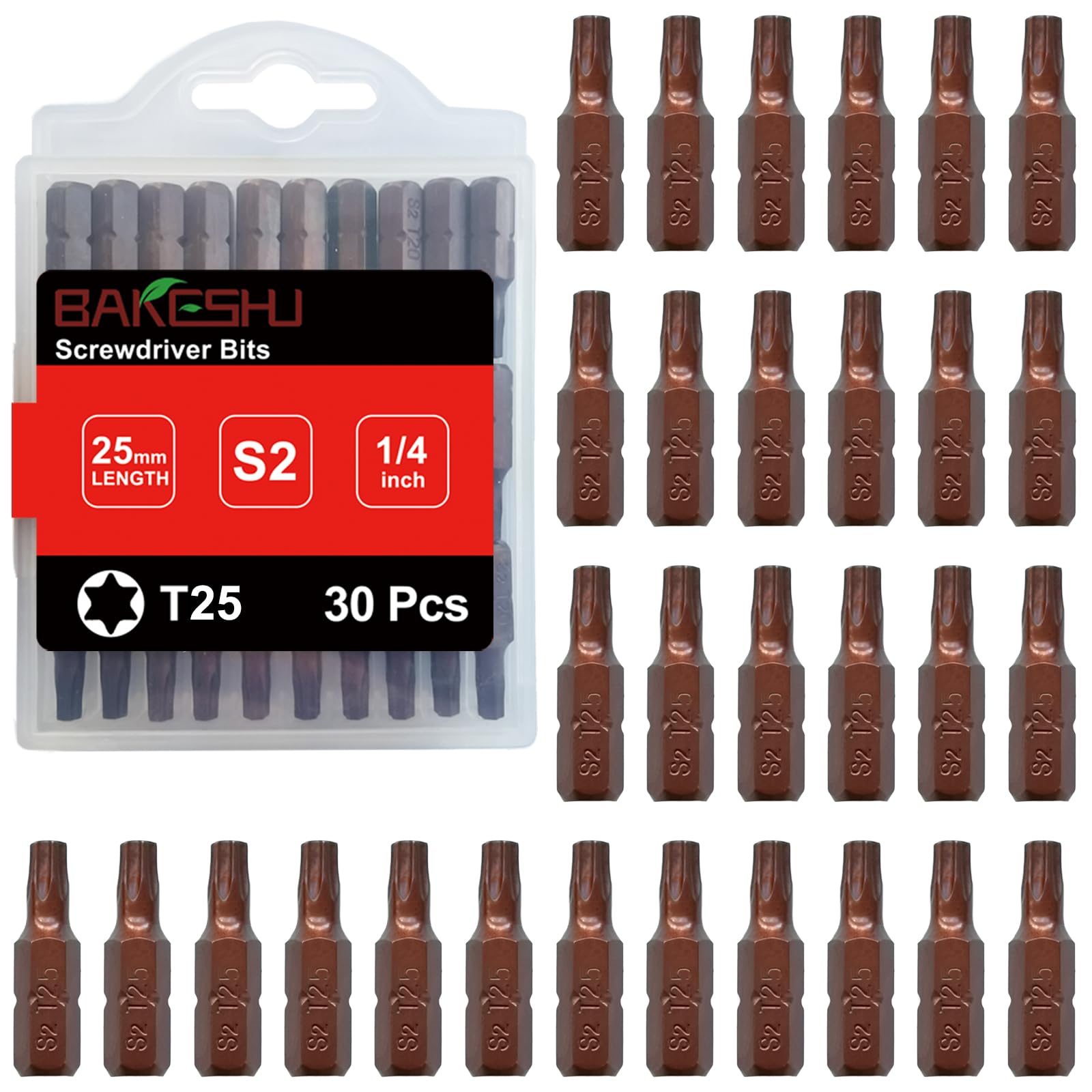 T25 Bit x 30 Pieces, Torx Bit T25 1/4 Inch Hex Drive (Length: 25 mm) — image 1