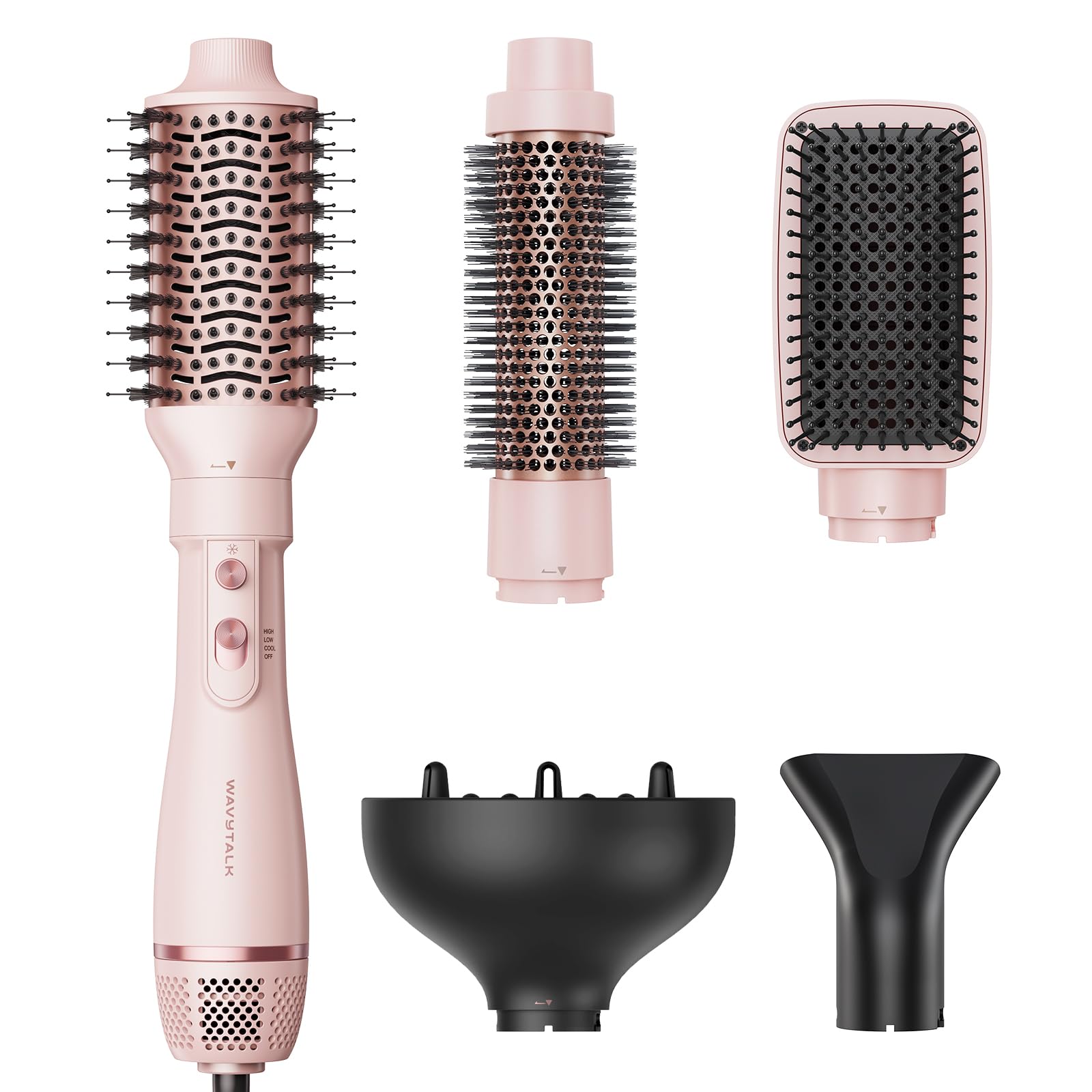 Wavytalk Hair Dryer Brush, 5-in-1 Hot Air Brush Set AIR SCULPT, Multi Hair Styler with Diffuser for Drying and Styling Volumizing Curling Sleeking in One Step, Ceramic Coating, 3 Temperatures, UK Plug