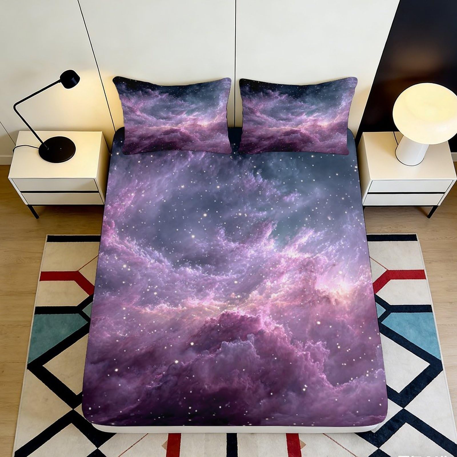 3D Printed Hot Air Balloon Fitted Sheet Microfiber Deep Pocket Bedroom Hot Air Balloon Mattress Fitted Cover Non-Slip 160x200x25cm