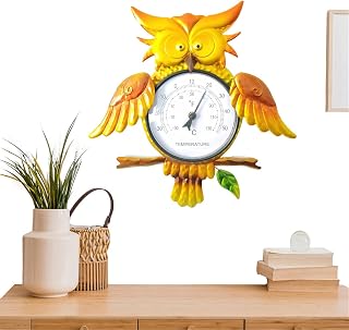 Metal Decorative Thermometer - Wall Mounted Owl Thermometer | Wall-Mounted Thermometer Exquisite Decoration for Patio, Yard, Garden Pochy