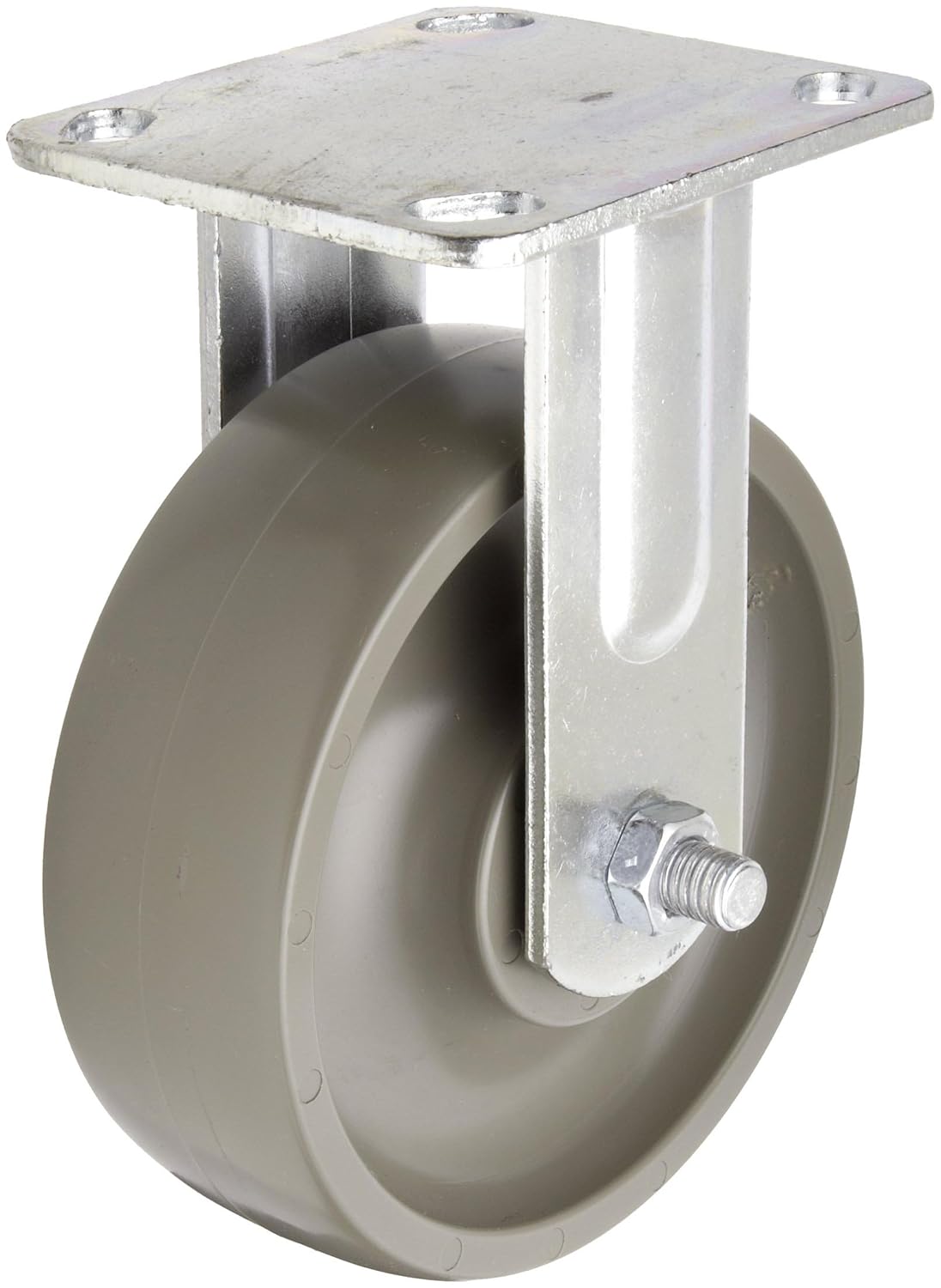 47 Series Plate Caster, Rigid, Kingpinless, Elastomer Wheel, Ball Bearing, 1050 lbs Capacity, 4" Wheel Dia, 2" Wheel Width, 5-5/8" Mount Height, 4-1/2" Plate Length, 4" Plate Width