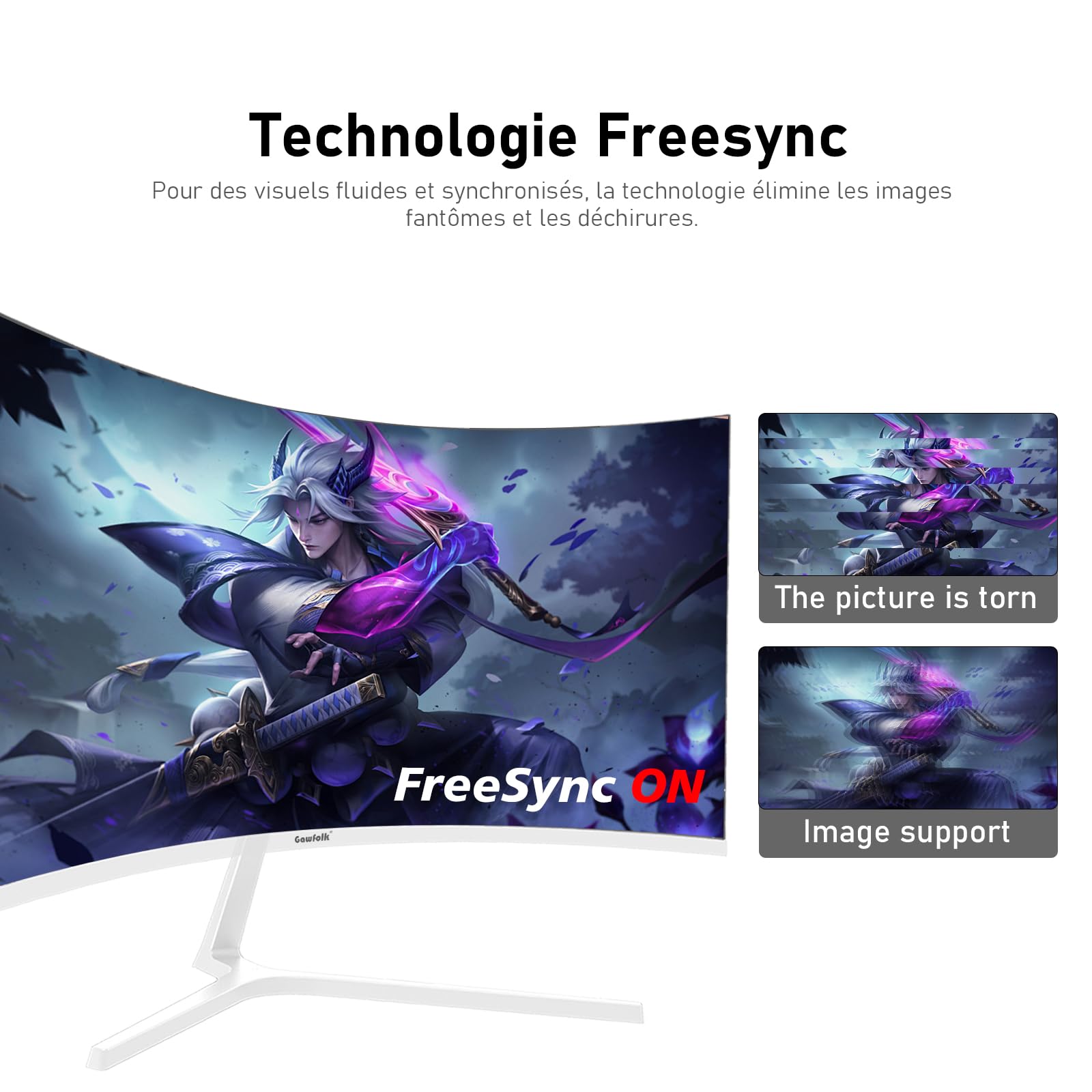 Gawfolk 27 Inch Curved 180Hz Gaming Computer Monitor, 1800R, 1ms, FHD 1080p, 178° Wide Angle, Built-in Speaker, HDMI、DisplayPort, Compatible with Wall Mount, 100 x 100 mm, White - 3