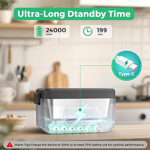 Miniatura 4 de Lonchera eléctrica inalámbrica para adultos, lonchera autocalentable de 24000 mAh y calentador de alimentos portátil de 1.6 L con calefacción