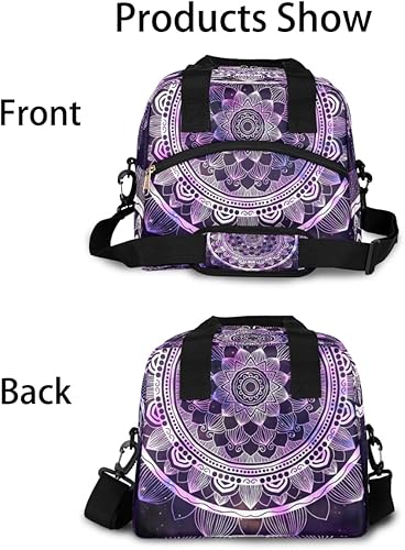 Miniatura 3 de Lonchera bohemia con mandala morada, bolsa aisladaenfriadora para mujeres, hombres, niñas, niños, flores étnicas, floral, bolsa de almuerzo con