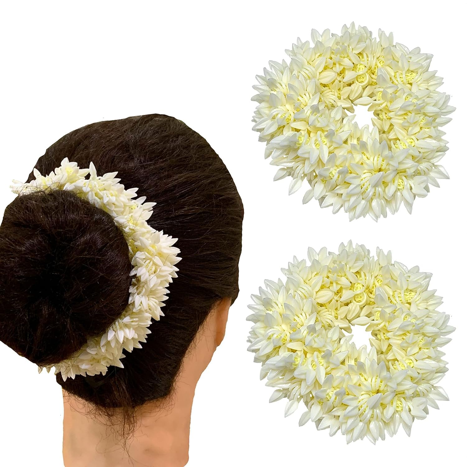 MY69 Indian Hair Mogra Scented Rubber Band Gajra Hair Accessories for Women Girls (White) (Free Size (30 GM) (Pack Of 2)