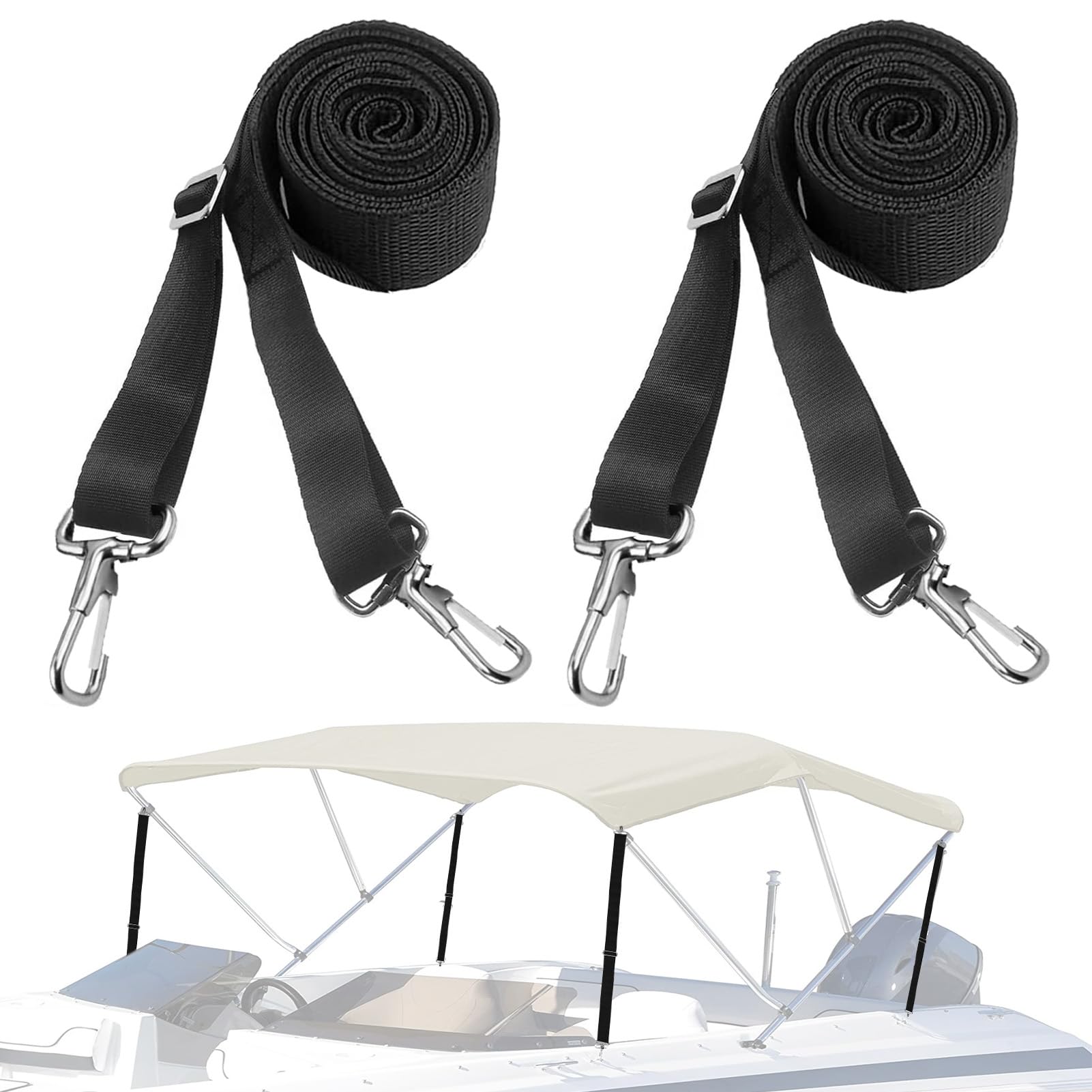 KATELUO 2 cinghie per tende da sole per barca, cinghie regolabili Bimini Top, cinghie superiori per barca, fascia antivento, per tenda, tenda da sole, cinghia di tensione per barca, canoa, kayak