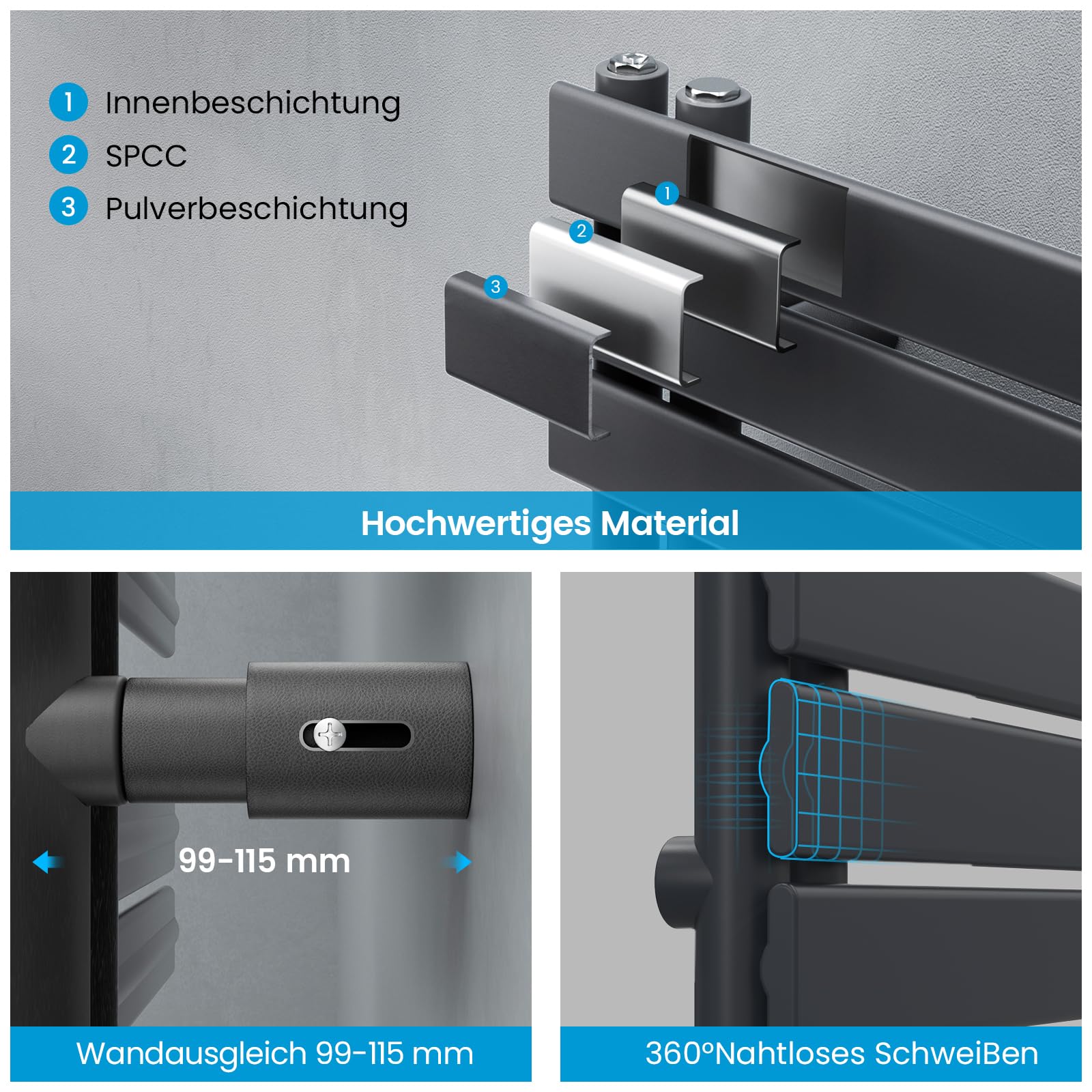 Heilmetz Badheizkörper Elektrisch 1176x600mm 600 Watt Digitaler Thermostat Handtuchheizkörper Timer-Funktion