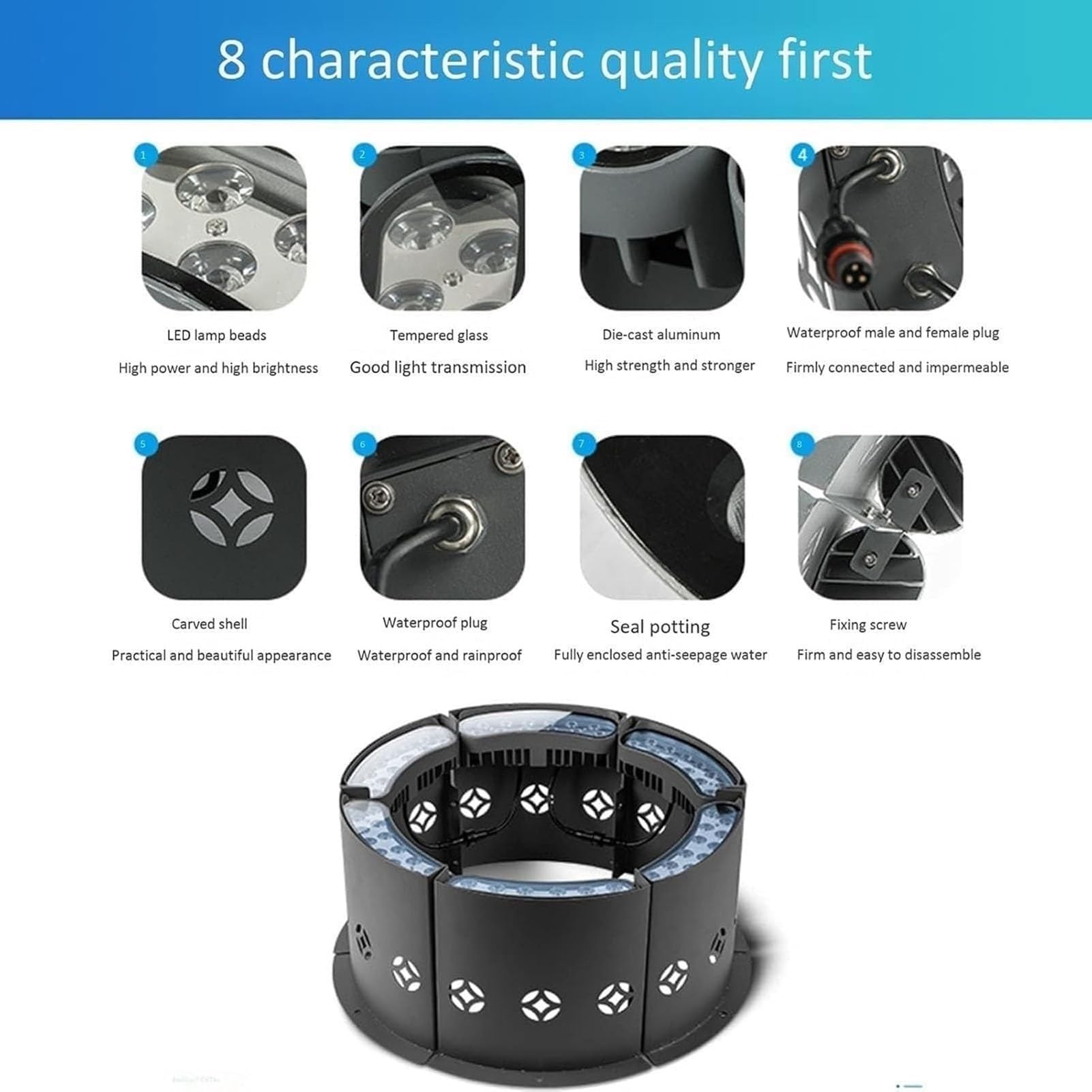 Focos LED De 12 W Para Árboles, Luz LED Circular Para Abrazar Árboles, Luz De Jardín Impermeable IP65, Luces Exteriores Corrugadas Enterradas De 24 V, Iluminación Para Jardín(White Light,6PCS(24V))