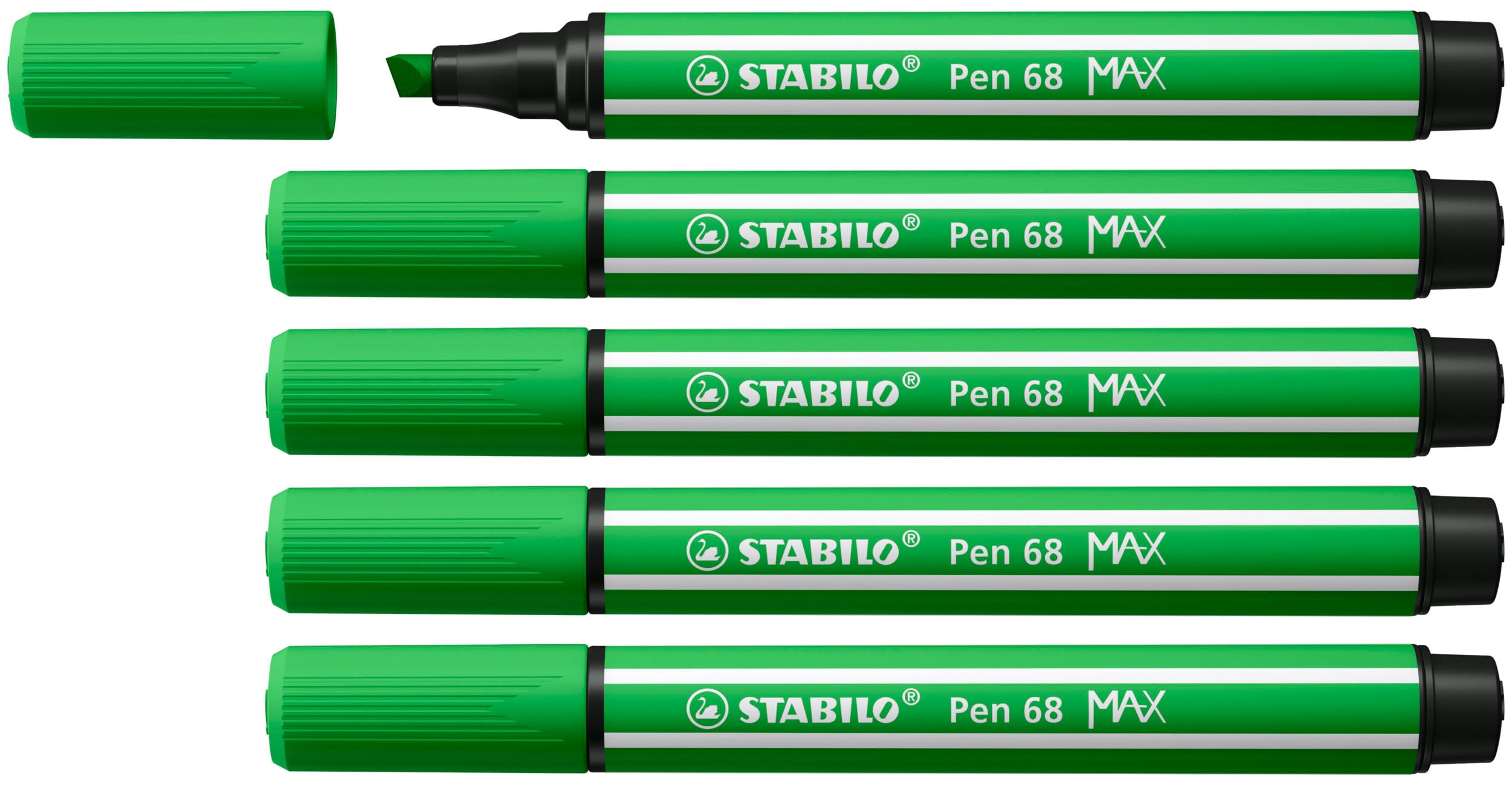 STABILO Pen 68 MAX - Premium Fibre-Tip Pen with Chisel Tip - ARTY - Pack of 5 - Leaf Green