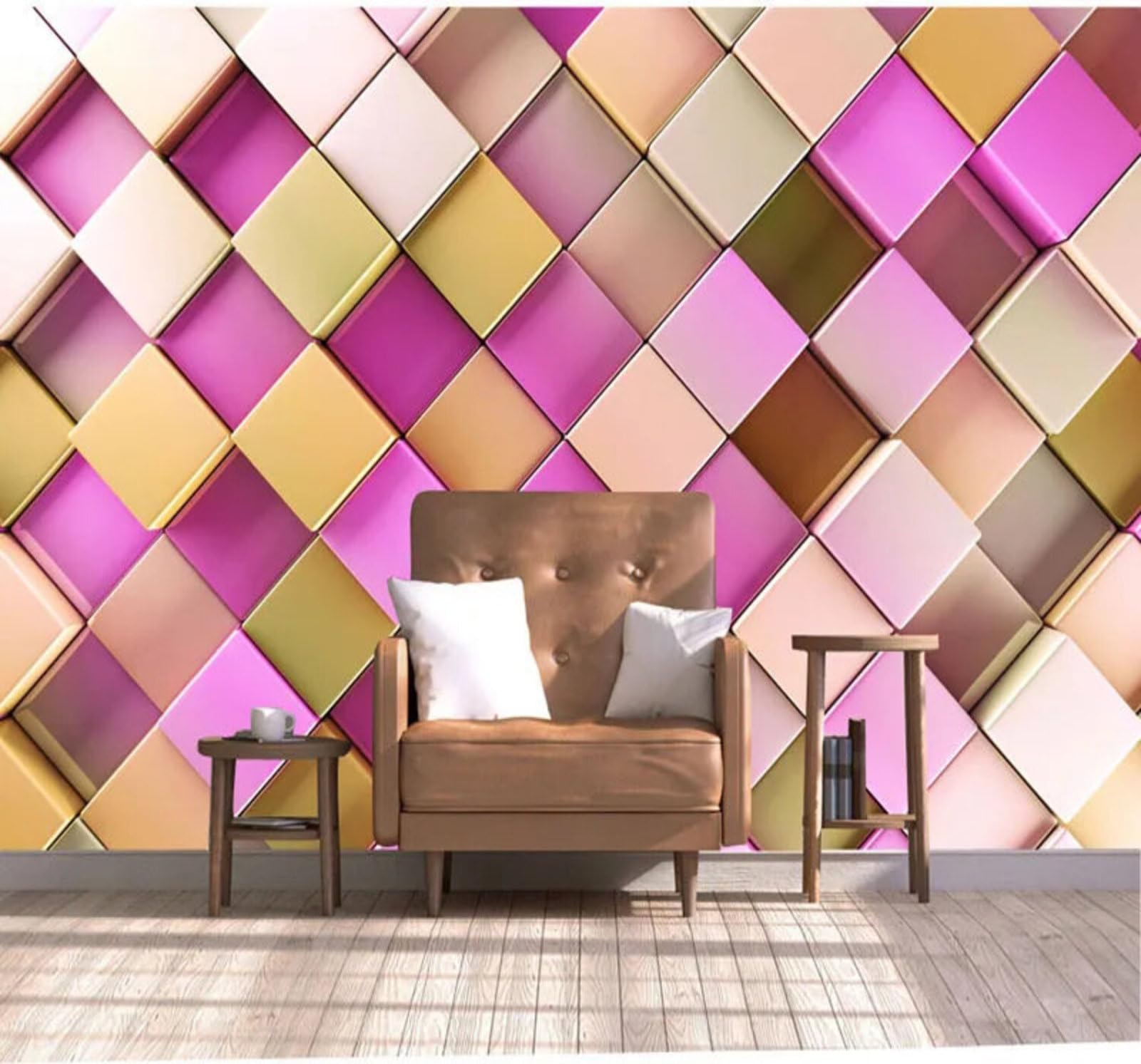 Creative Three Dimensional Exquisite Colourful Checkered 3D Wallpaper Easy Install Feature Office Living Room Sofa Bedroom TV Background Wall Decoration-250cm×170cm