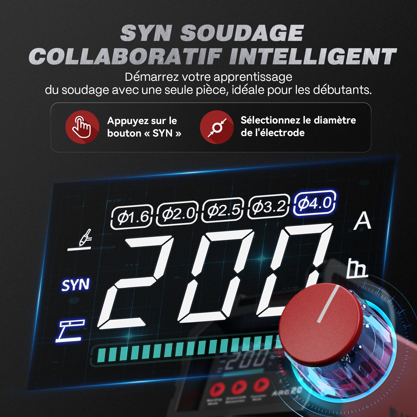 ARCCAPTAIN Poste a Souder Arc/Lift TIG 200 A avec Grand écran LED, Poste à Souder Inverter avec Contrôle Synergique,230V Machine a Souder con IGBT, Hot Start, Arc-Force, Anti-Stick