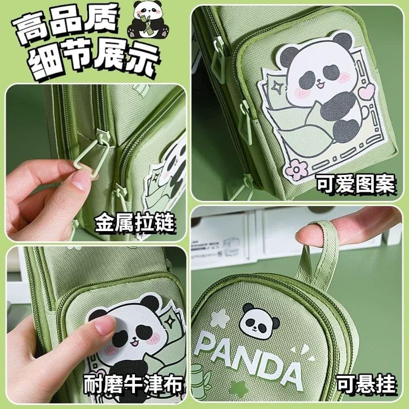 Image of DEOXY Green Panda Pencil Case 6 Layer with 3 Compartment Cute Aesthetic Pencil Case for Boys & Girls Large Capacity Pencil Pouch for School Kids Cute Stationary Gift Organizer for School