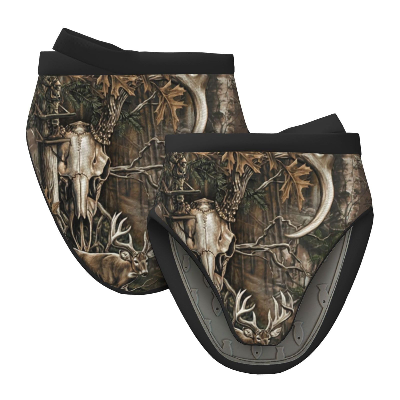 Silicone Oven Mitts, Heat and Slip Resistant Kitchen Mittens 2-Pack Set, Deer Hunting Camo Bull Skull Short Soft Oven Gloves