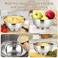 Vista 5 de Maxdot Paquete de 2 coladores de acero inoxidable resistentes de 12 cuartos de galón con base y asas para pasta, espagueti, bayas, frutas, verduras