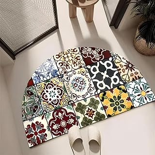 Mexican Talavera Ceramic Tile Bathroom Rugs Half Circle Bath Mat Vintage...