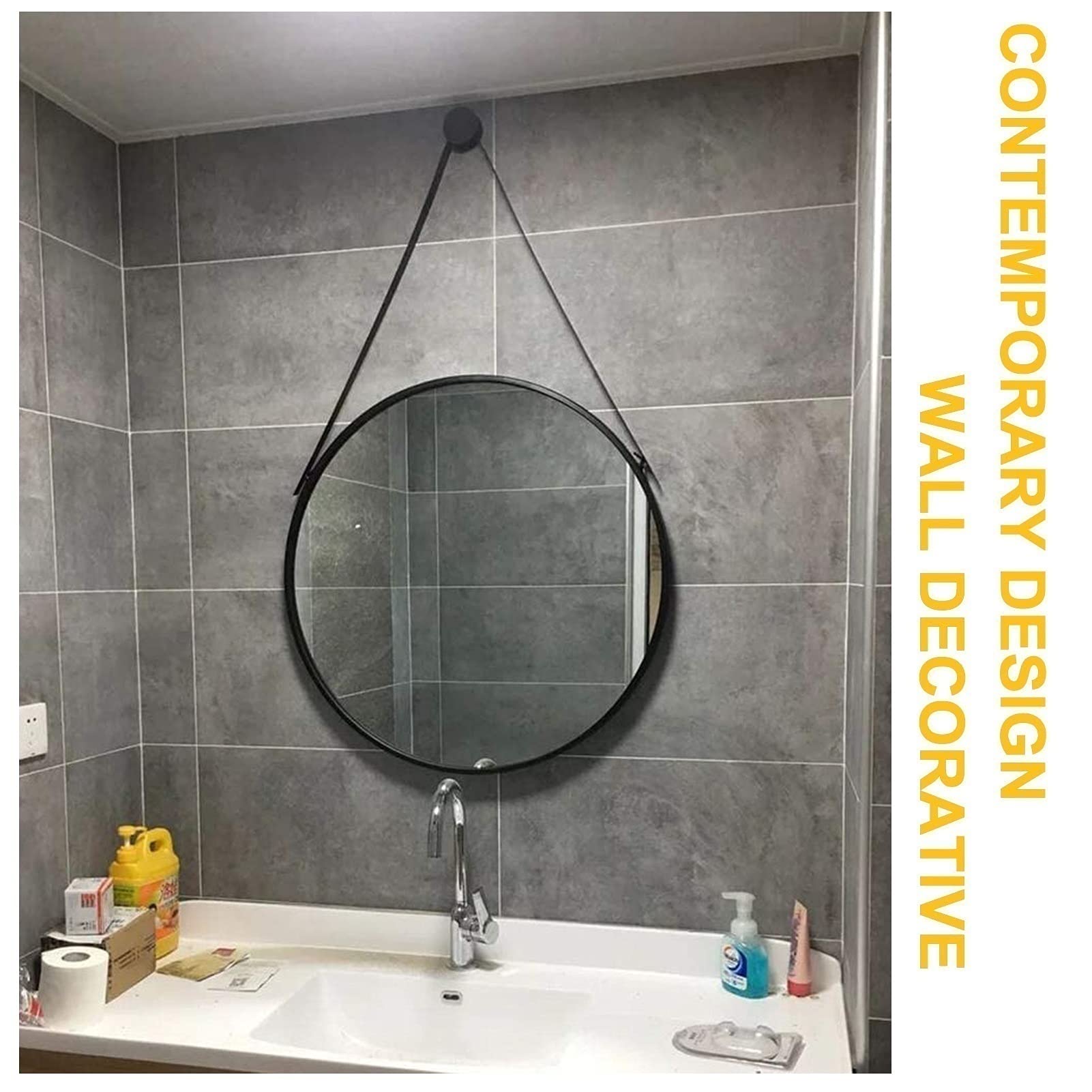 Specchio da Parete Rotondo Specchio Decorativo con Cinghia per Appendere Gancio/Gancio Hardware Nero, Specchio da Bagno Specchio da toeletta Specchio da Barba Montato a Parete, Decorazioni d