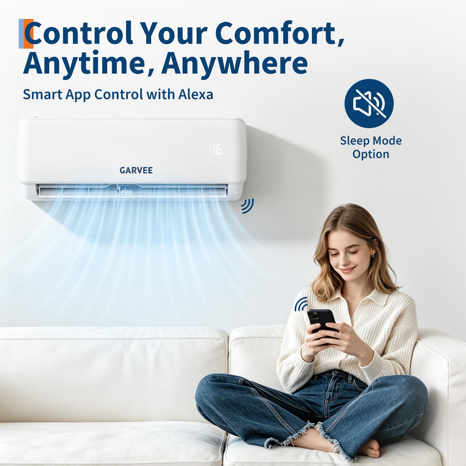 Climatiseur Mural Monosplit Inverter, 9000 BTU Climatisation, Climatiseur Split –Refroidissement/chauffage A++,R32, Clim 19 dB(A), Evaporateur Antibactérien, Filtre à Charbon,Autonettoyant,Wi-Fi/App