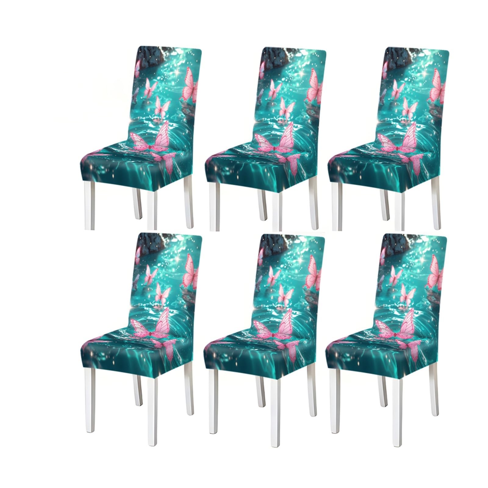 KXUAUV Pink Butterfly Water Ripple Sparkle Pattern Print Dining Chair Covers Set Of 2/4/6, Stretch Slipcovers For Kitchen Dining Room Seat Protectors for Restaurant Hotel Party(6PCSChair cover)