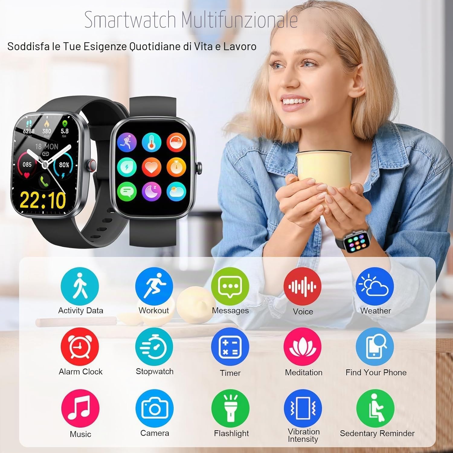Donerton Smartwatch Uomo Donna, 1.96" HD Smartwatch con Effettua/Risposta Chiamate, 112+ Sportive, 24/7 Fitness Tracker con Cardiofrequenzimetro