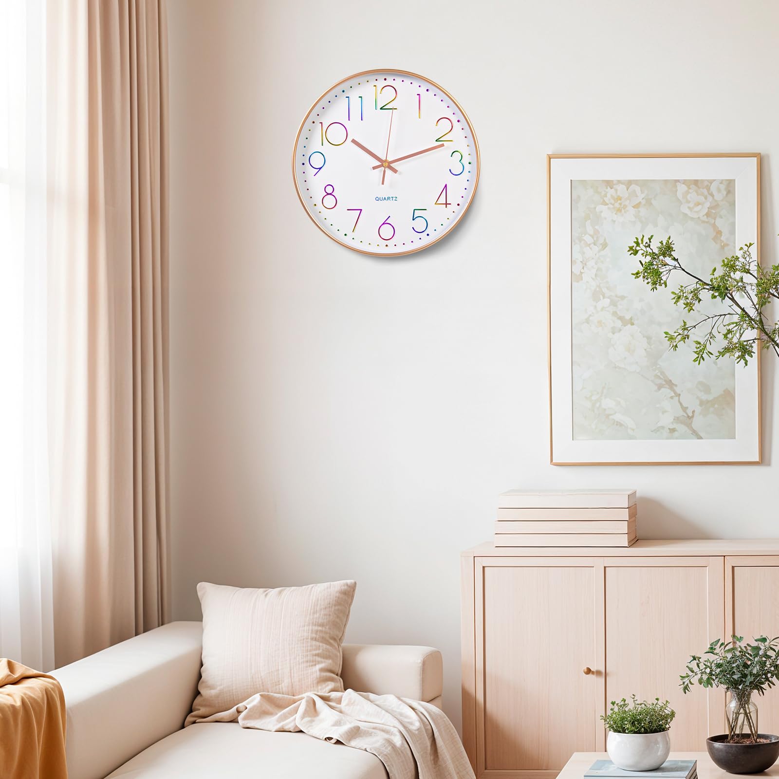 Horloge Murale Silencieuse 30cm Ronde Chiffres Arabes Quartz pour Chambre Salon Cuisine