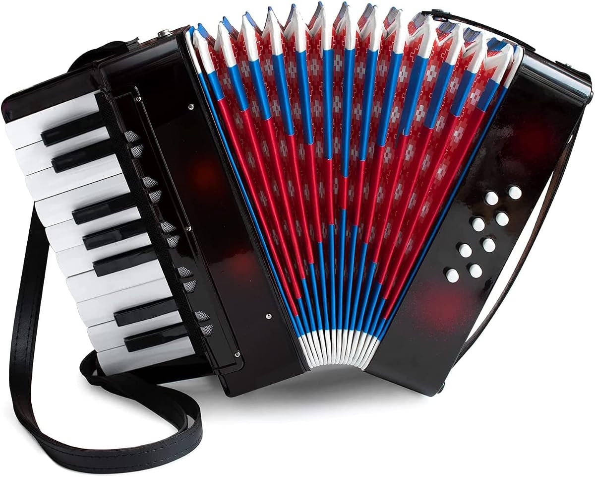 Kids Accordion with 17 Keys, Acordeones para Niños | Mini Accordion Instrument with Retractable Leather Strap, for Children Beginners