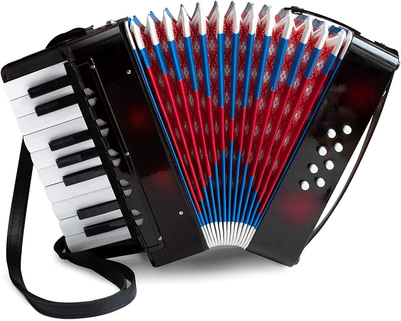 Kids Accordion with 17 Keys, Acordeones para Niños | Mini Accordion Instrument with Retractable Leather Strap, for Children Beginners