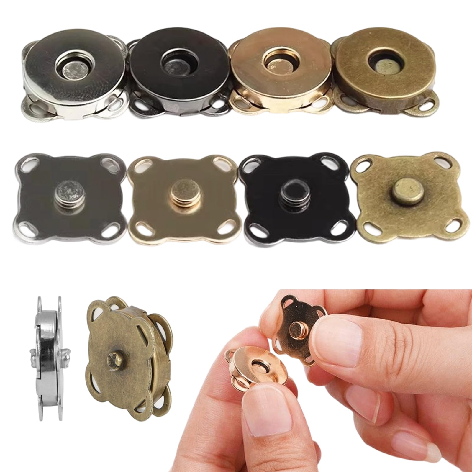 TAGMEIU 8 Sets Magnetic Bag Clasps, Sew-On Snap Fasteners for Bags