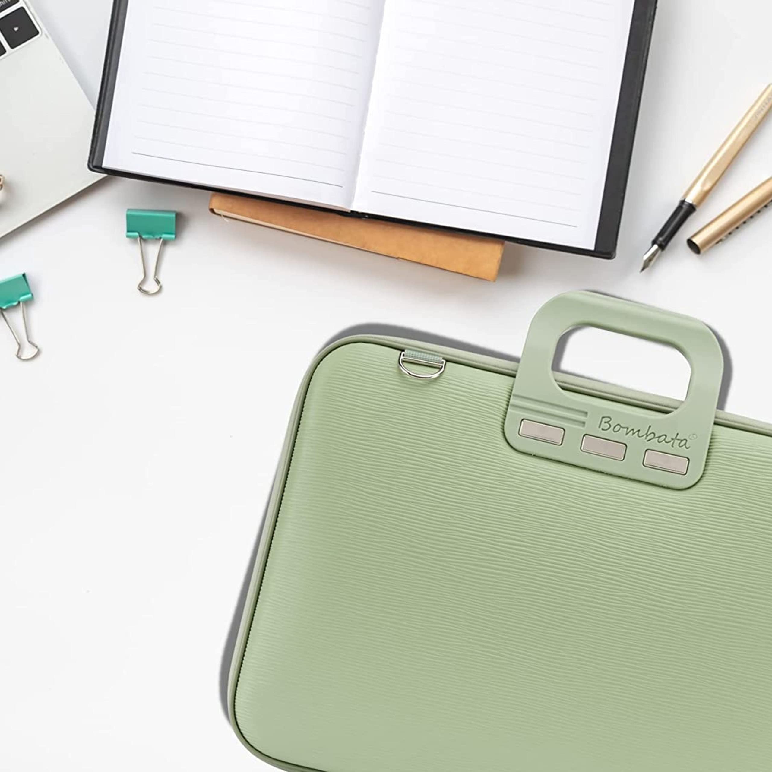 Bombata Sacoche Pour Ordinateur Portable - Housse Ordinateur 15.6 pouces - Sac a Bandoulière Impermeable Avec Poches - Cuir Synthétique Vert Menthe