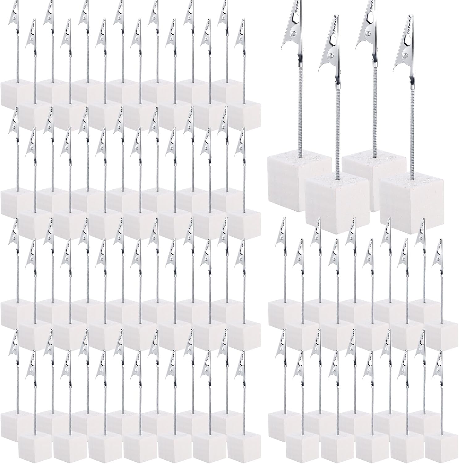 100 Pcs Cube Base Memo Clip Holder with Alligator Clip Wood Table Number Holder Cube Base Place Card Stand Mini Photo Menu Stand for Displaying Number Card (White)