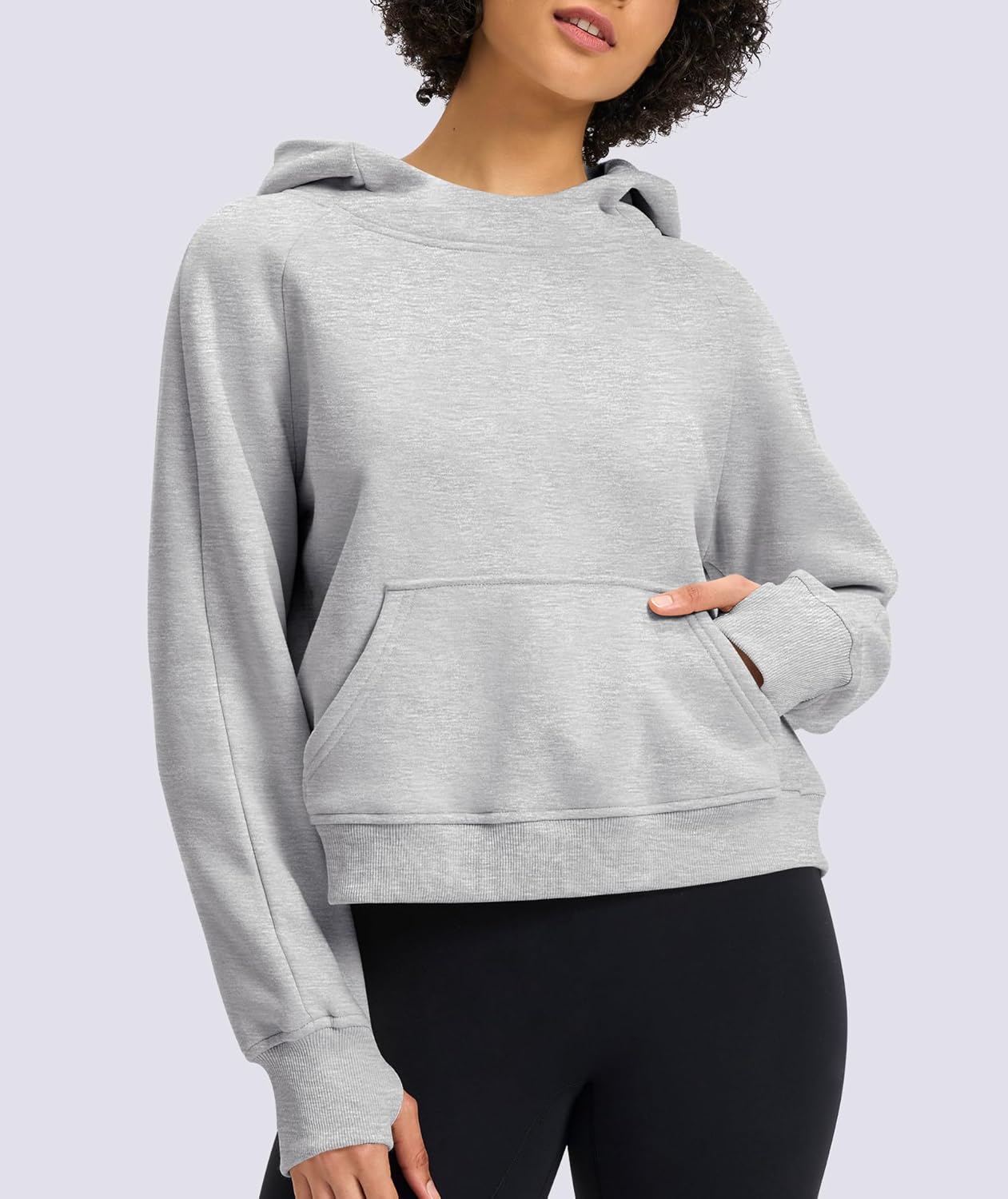 Casly Lamiit Womens Cropped Hoodies Mock Neck Sweatshirts Fall Fleece Lined Pullover with Thumb Hole 2024 Winter Clothes - Image 3