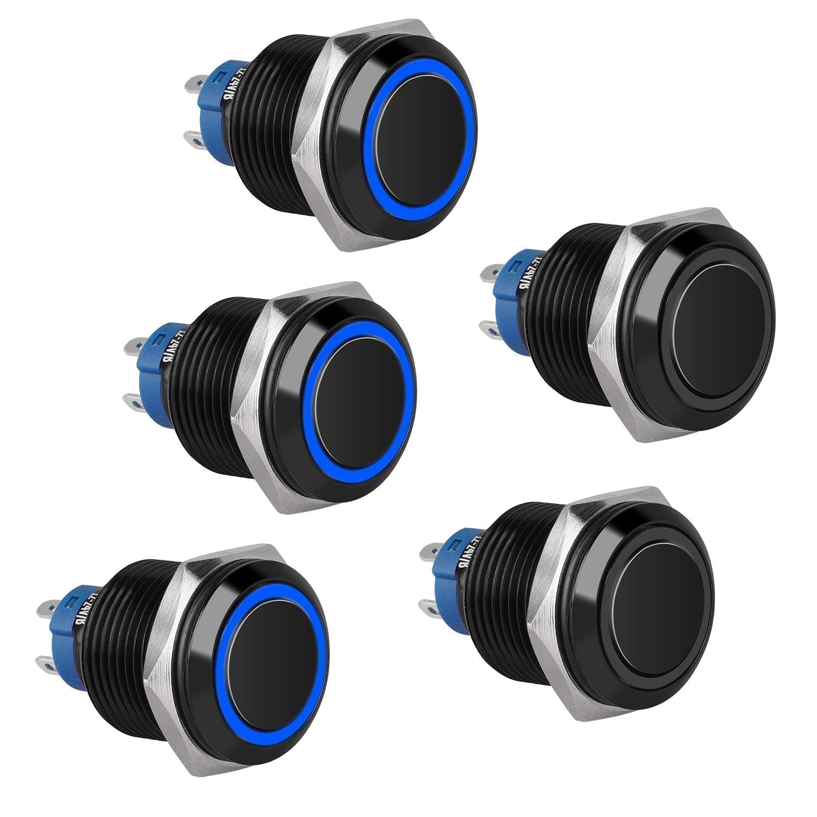 AUTOZOCO Interruttore a pulsante DPST 16A rotondo 25mm LED - 250V a 16A - On /Off - Controller elettrico per veicoli con luce verde