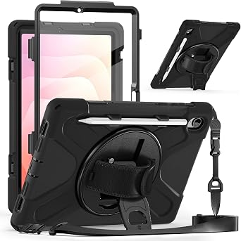 Rugged Case Compatible with Samsung Galaxy Tab S11 11 Inch Model SM-X730 X736B 2025 with S-Pen Holder, Wristband Case with 360 Rotate Stand & Hand Strap,Shoulder Strap Black