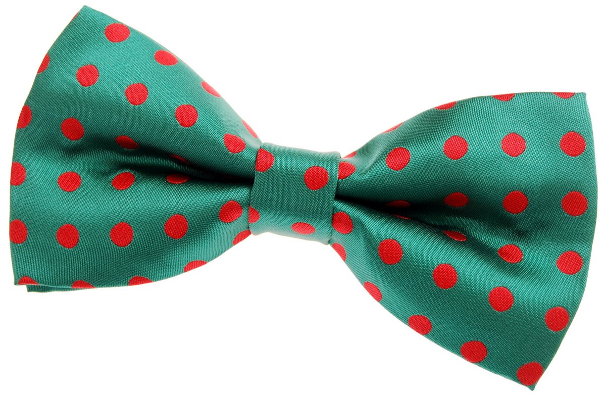 Retreez Classic Polka Dots Woven Microfiber Pre-tied Bow Tie (5") - Green with Red Dots