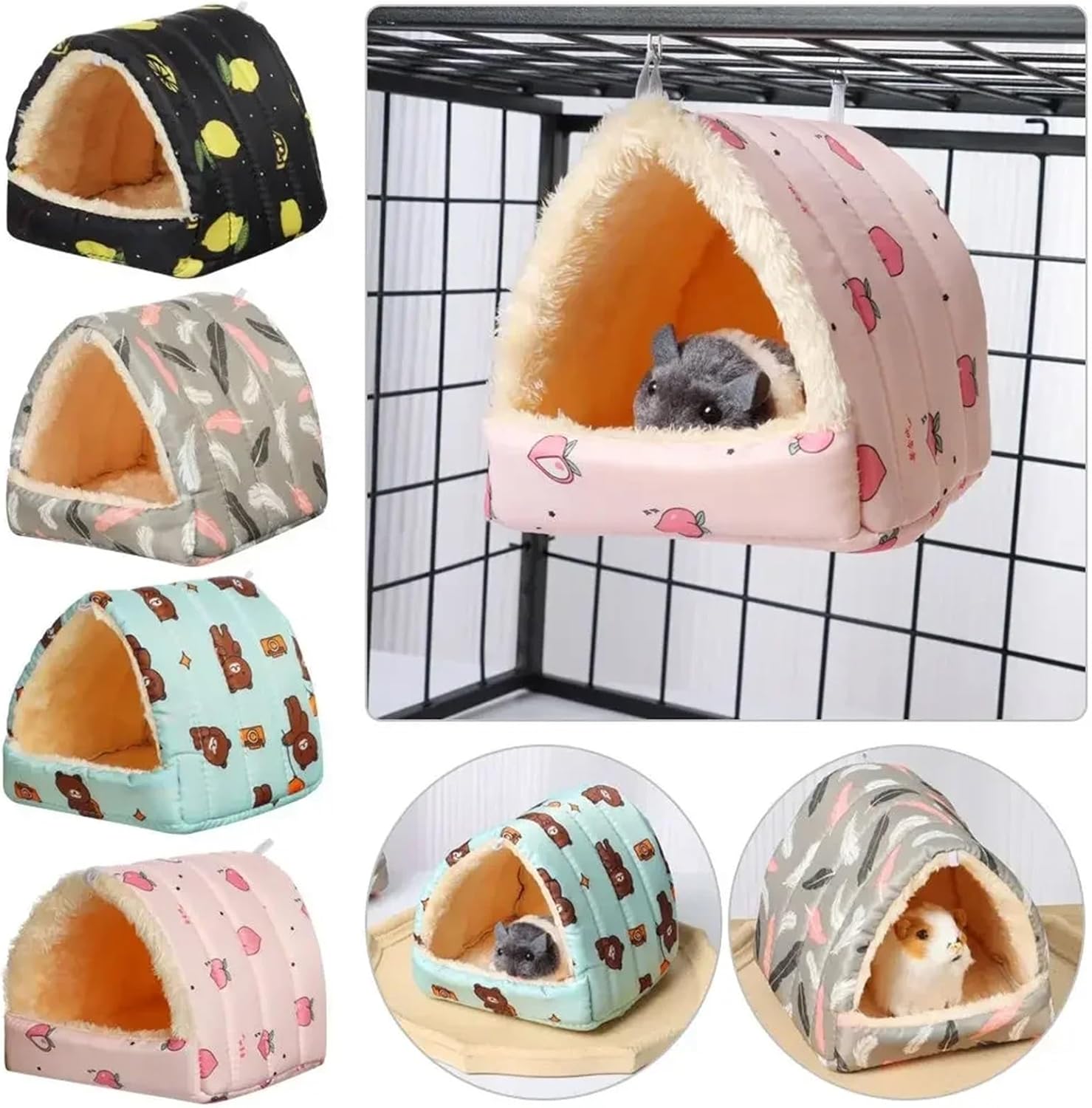 Guinea Pig Bed Cute Winter Rabbit Squirrel Mini Cage Guinea Pig Nest Small Animal Sleeping Bed Hamster House Comfortable Soft Plush Warm Mat(C-3,Medium)
