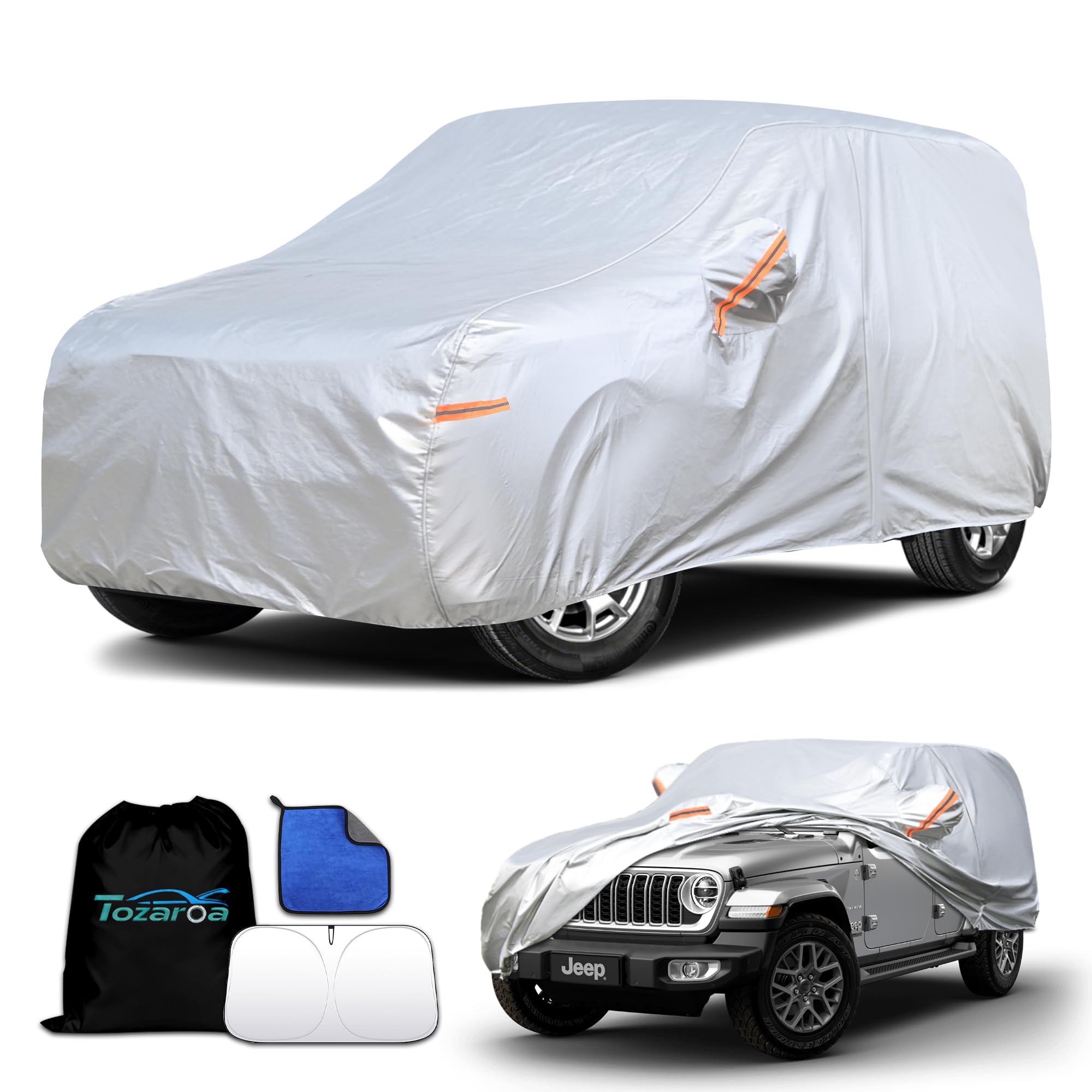 Car Cover Waterproof All-Weather,Heavy-Duty Outdoor Full Exterior Automobiles Snow Cover for SUV 181-190 inch,with Sun Visor,Anti-Scratch Cotton Lining & Zippered,Towel&Storage Bag — view 12