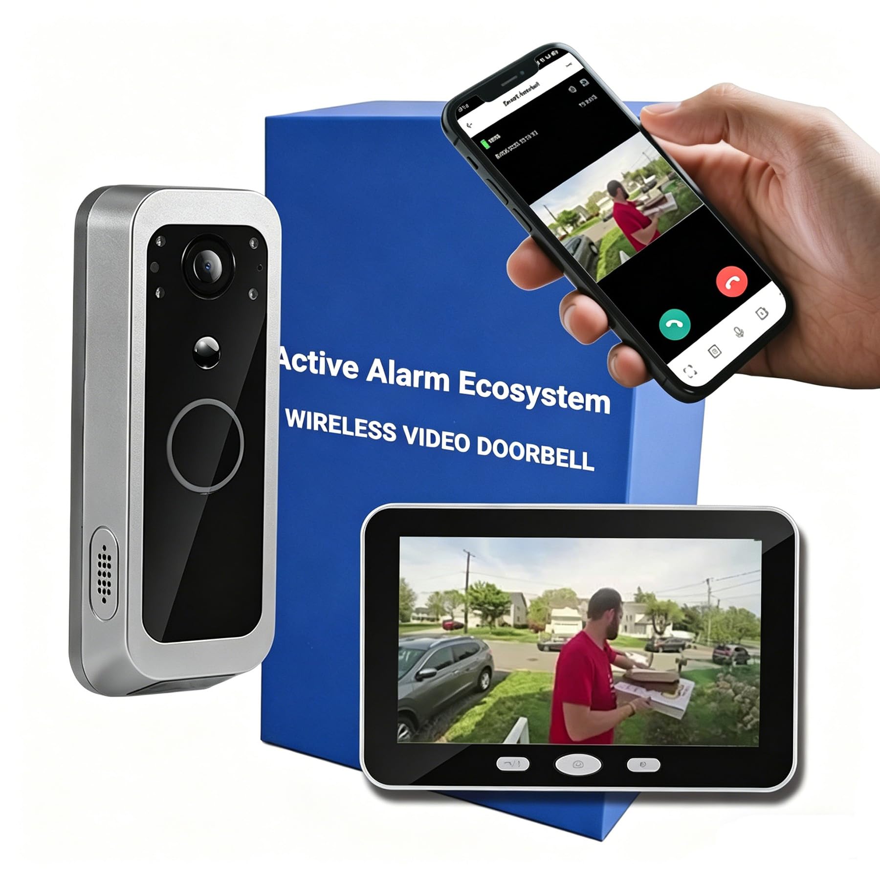 Photo 1 of **Factory Sealed, its not permitted to Return, Not Refund**YUEZHE Wireless Doorbell Camera No Subscription with Monitor, 2K HDR Local SD Card Storage Active Human Recognition Alerts Battery Powered