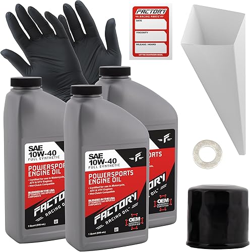 Factory Racing Parts Kit completo de cambio de aceite sintético compatible con Yamaha YZF-R3, incluye 3 cuartos de galón de aceite SAE 10W-40, 1